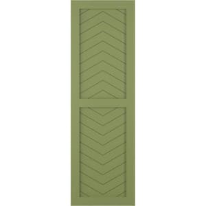 12 in. x 54 in. PVC True Fit Two Panel Chevron Modern Style Fixed Mount Flat Panel Shutters Pair in Moss Green