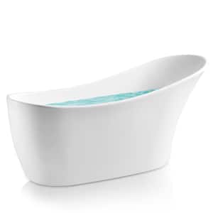 63 in. Acrylic Reversible Drain Oval Slipper Flatbottom Freestanding Bathtub in White