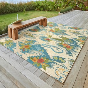 Fresco Lanai Multi-Colored 8 ft. x 10 ft. Floral Indoor/Outdoor Area Rug