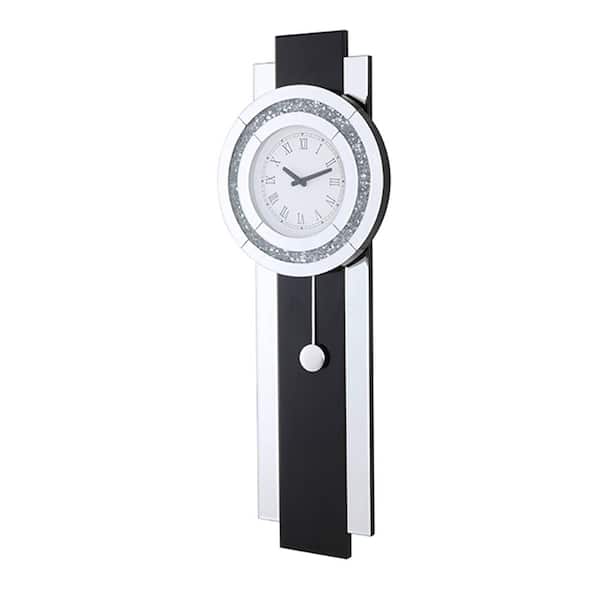 Acme Furniture Noralie Black, Mirrored and Faux Diamonds Wall Clock