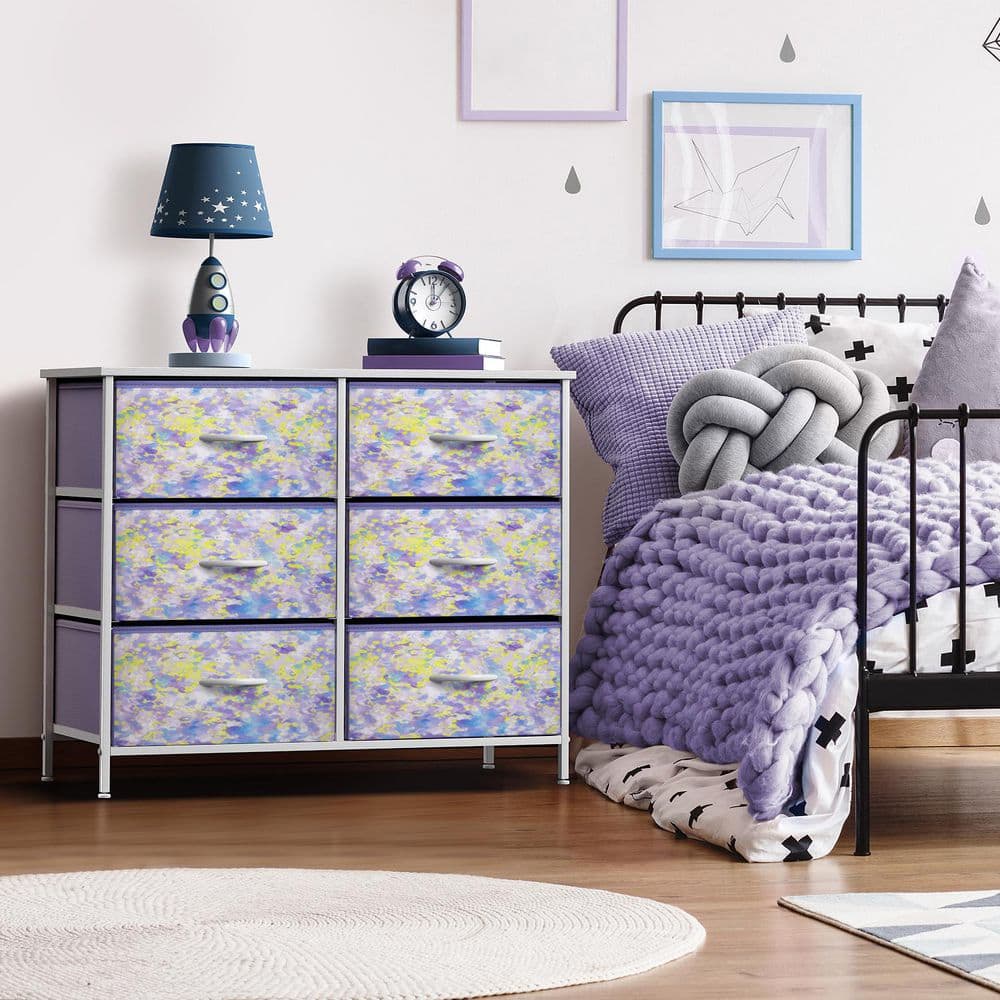 Tie-Dye Purple/Yellow 6 Drawer 31.5 in. Wide Dresser without Mirror, Organi