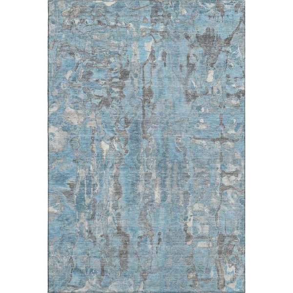 Mayfield Premium Machine Washable Abstract AMF2120 Denim 5 ft. x 7 ft. 6 in. Area Rug