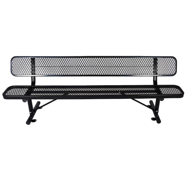 Angel Sar 96 in. Black Metal Outdoor Bench with Backrest
