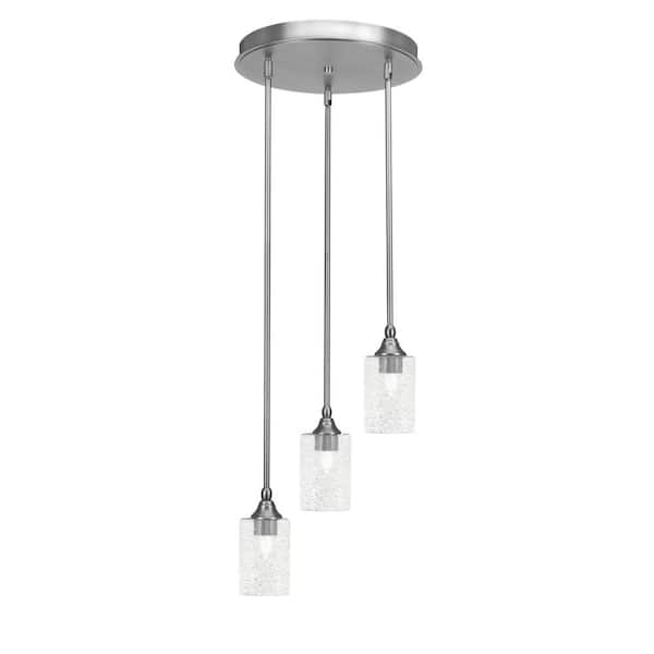 Unbranded Villa 60-Watt 14.25 in. 3 Light Brushed Nickel Stem Pendant Light with 4 in. Smoke Bubble Glass Shade No bulbs included