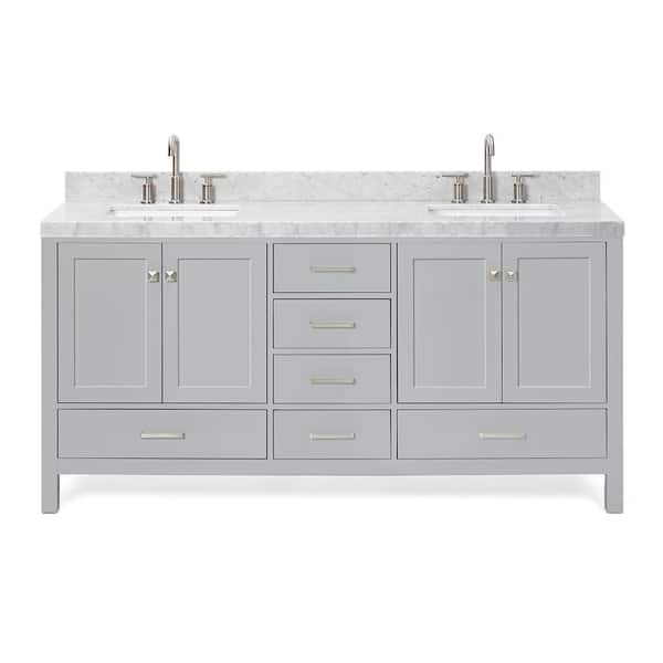 Cambridge 72 in. W x 22 in. D x 36.5 in. H Double Freestanding Bath Vanity in Grey with Carrara Marble Top