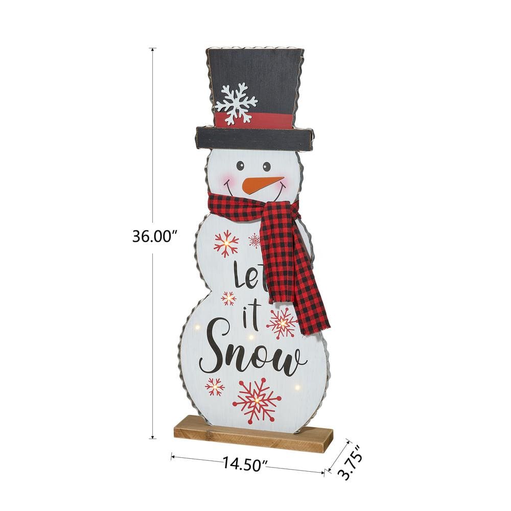 36" Lighted Snowman Christmas Porch Sign with Plaid Scarf