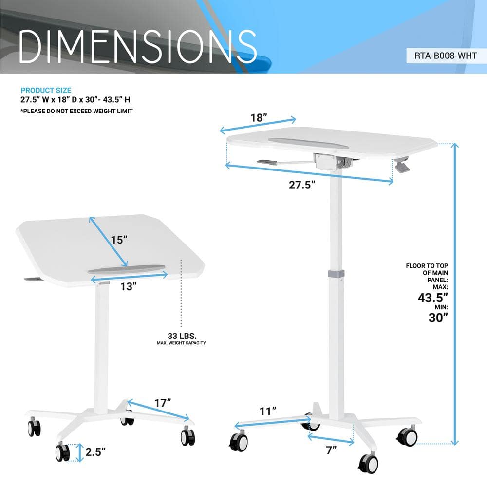 White Adjustable Height Mobile Laptop Stand with Steel Frame