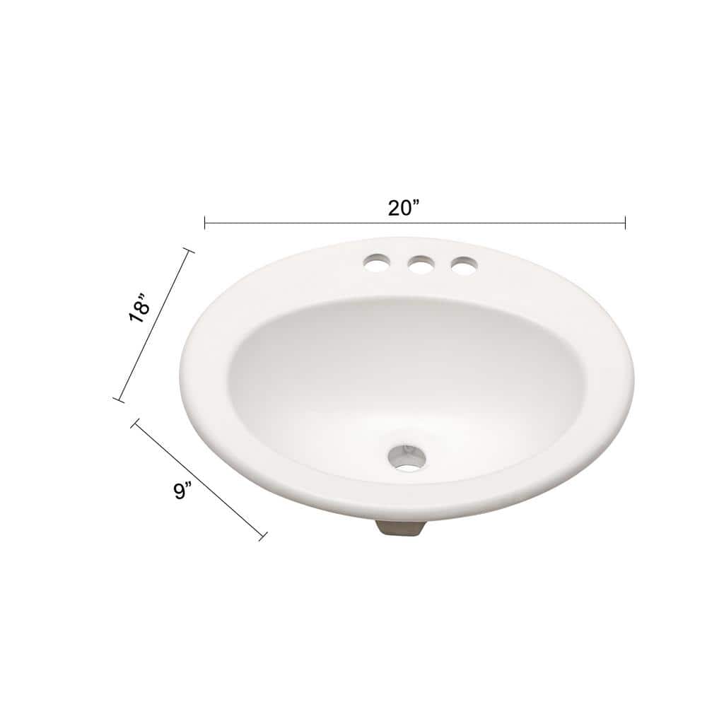 Glossy White Ceramic Oval Drop-in Bathroom Sink with 3 Faucet Holes