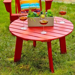 35.5 in. D Patio Red HDPE Plastic Round Outdoor Coffee Table