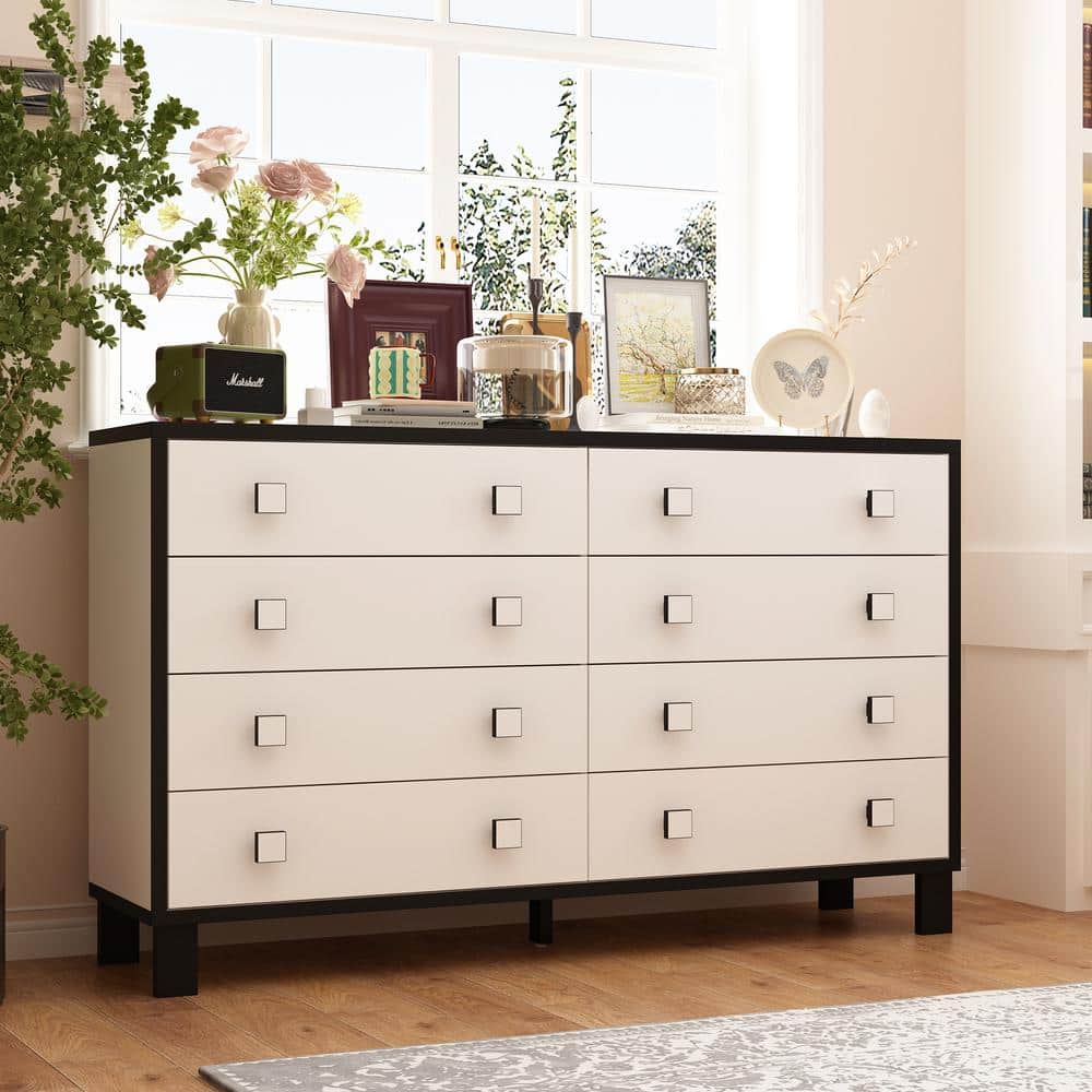 FUFU&GAGA White 8-Drawer 63 in. W Wooden Double Dresser, Chest of