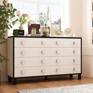 White 8-Drawer 63 in. W Wooden Double Dresser, Chest of Drawers, Storage Cabinet for Home Storage