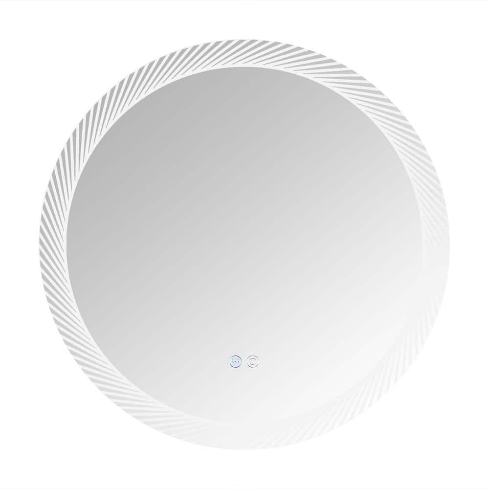 24 in. W x 24 in. H Round Frameless Wall-Mount LED Anti-Fog Led Bathroom Va