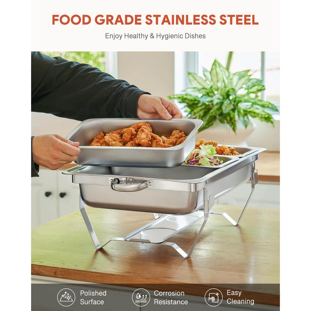 8 Quart Silver Stainless Steel Rectangle Chafing Dish Set