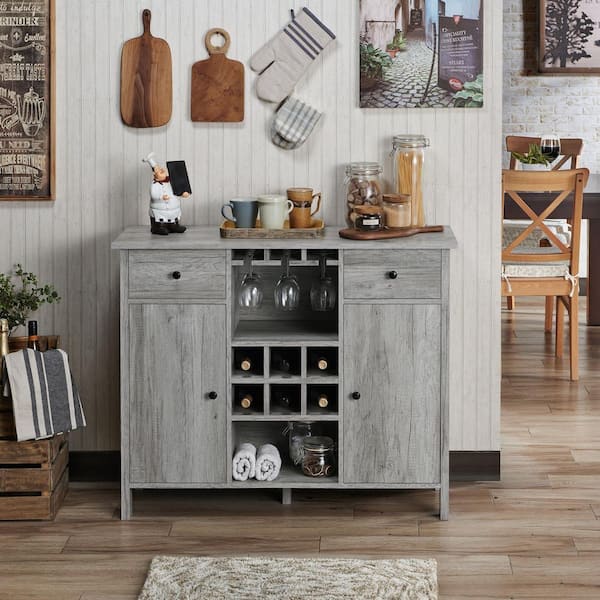 Furniture of America Maxen Vintage Gray Oak 6-Bottle Wine Cabinet