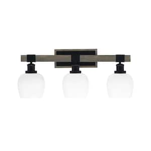 Richmond 11.25 in. 3 Light Vanity Light Matte Black & Painted Wood-look Metal with 6" White Marble no bulbs included