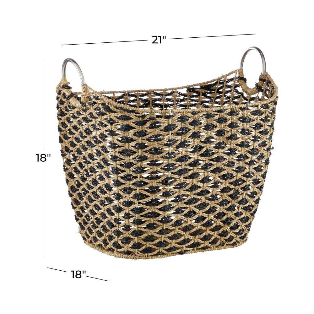 Round Seagrass 20.65" Storage Basket with Steel Handles