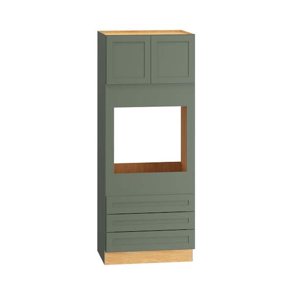 QuickShip Cottage 33 in. W x 24 in. D x 84 in. H Assembled Plywood 3-Drawer Single or Double Oven Cabinet in Conifer