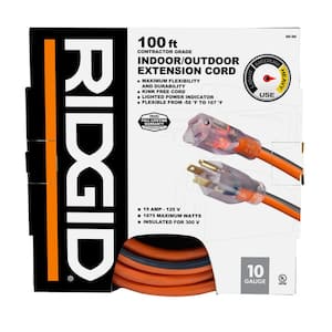 100 ft. 10/3 Heavy Duty Indoor/Outdoor SJTW Extension Cord with Lighted End, Orange/Grey
