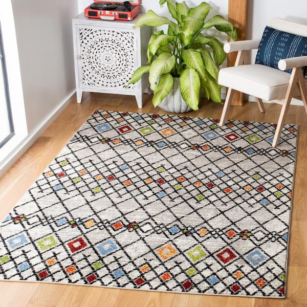 Amsterdam Beige/Blue 7 ft. x 7 ft. Geometric;Trellis Square Area Rug