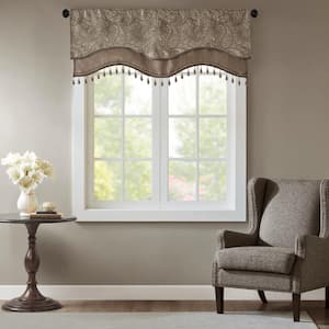 Whitman Blue/Brown 50 in. W x 18 in. L Jacquard Window Rod Pocket Valance with Beads