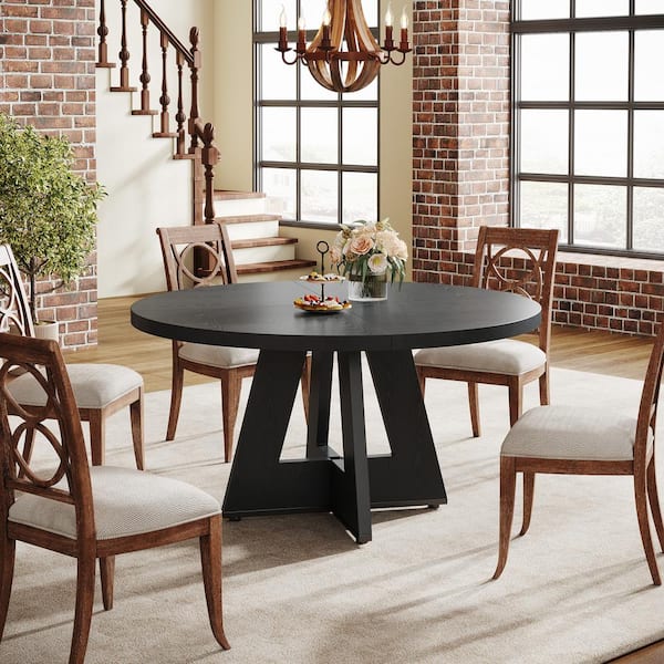 Black round wood dining table discount