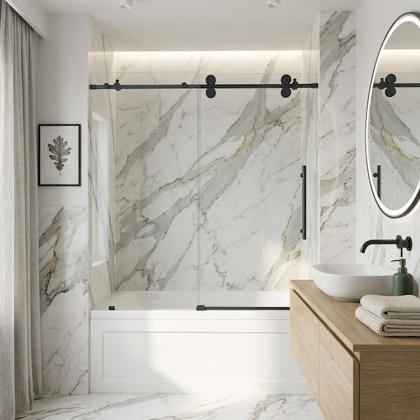 VIGO Elan 60 in. W x 66 in. H Sliding Frameless Tub Door with