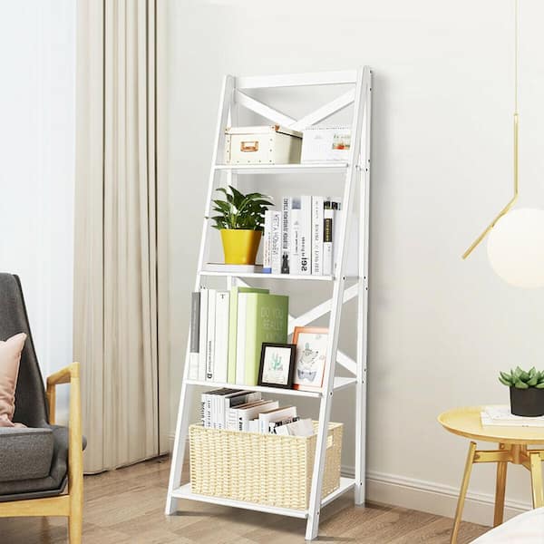 Four tier white ladder deals bookcase shelf