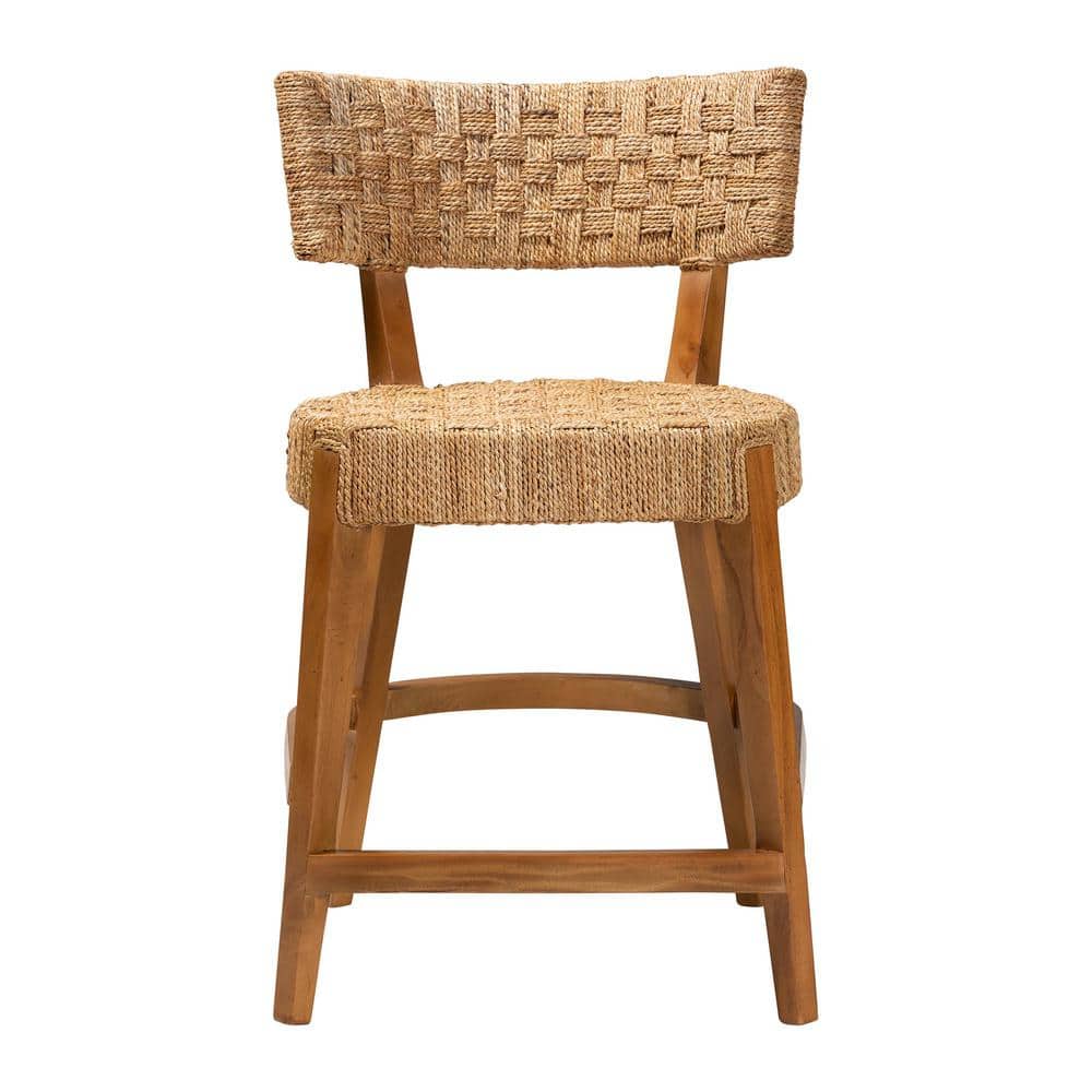 Natural Brown Mahogany and Seagrass Bohemian Counter Stool