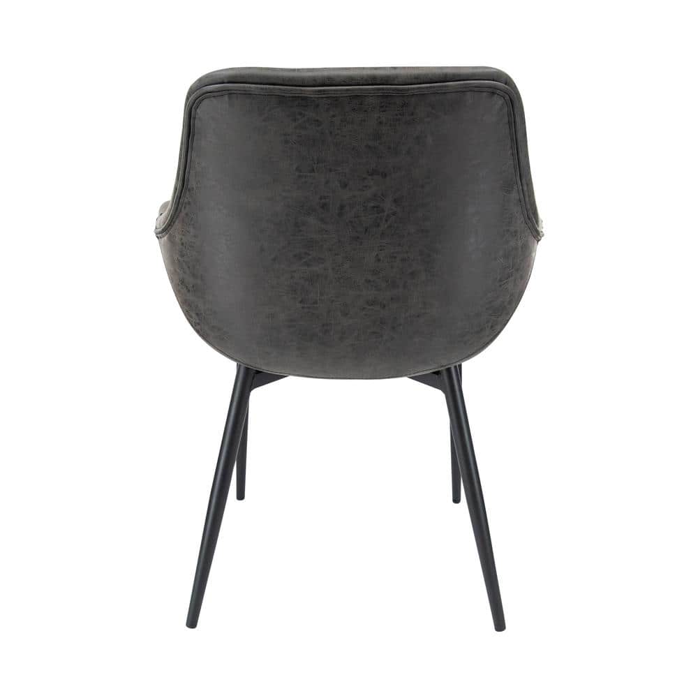 Charcoal Black Modern Metal Arm Chair with Stitched Details