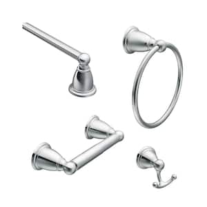 Brantford 4-Piece Bath Hardware Set with 18 in. Towel Bar, Paper Holder, Towel Ring, and Robe Hook in Chrome