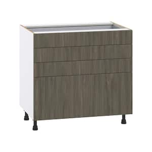 36 in. W x 34.5 in. H x 24 in. D Medora textured Slab Walnut Assembled Base Kitchen Cabinet with 4 Drawers