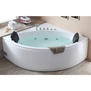 59 in. Acrylic Offset Drain Corner Apron Front Whirlpool Bathtub in White