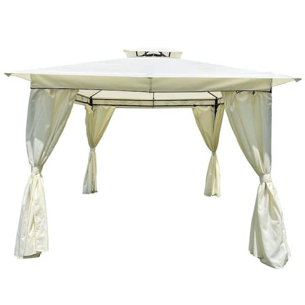 Unbranded 10 ft. x 10 ft. Beige Outdoor Patio Garden Gazebo Canopy with Curtains in Metal