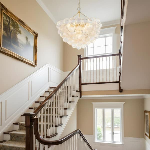 44 in. 18-Light Gold Modern Threaded Glass Shade Chandelier for Dining Room, Living Room, Entry Way