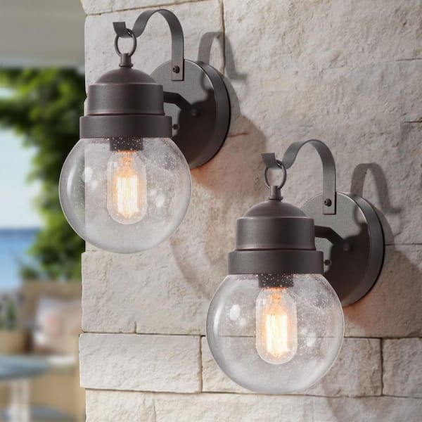 LNC Greet 1-Light Rusty Bronze Outdoor Barn Light Sconce with Clear Seeded Glass Shade (2-Pack)