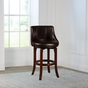 Napa Valley 25.25 in. Dark Brown Cherry/Brown Leather Swivel Counter Stool