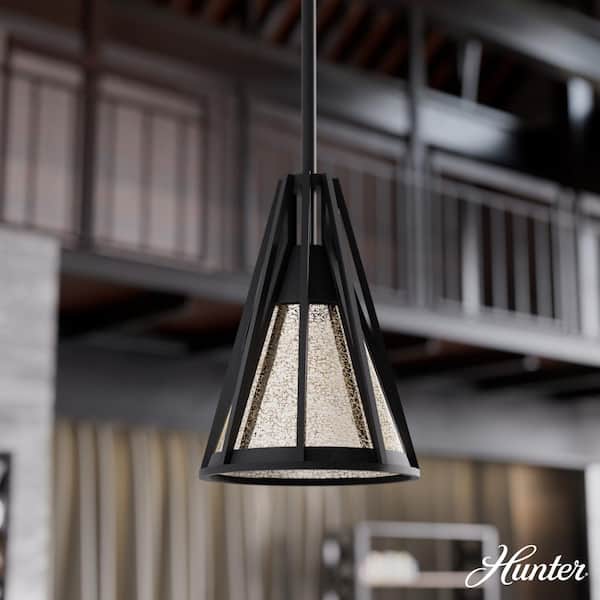 Hunter Rafner 1-Light Natural Iron Island Mini Pendant Light with Mercury Glass Shade