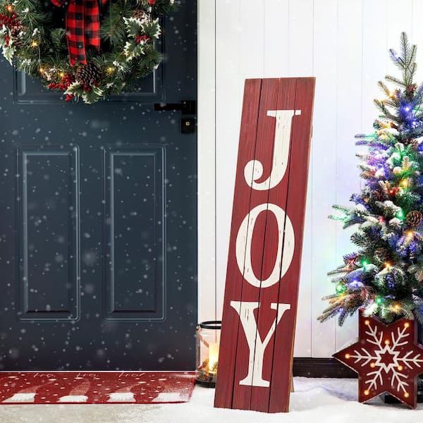 Glitzhome 42 in. H Joy Christmas Wooden Porch Sign 1103202652 - The ...