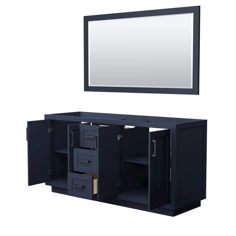 Miranda 66" Dark Blue Double Bathroom Vanity with Matte Black Trim