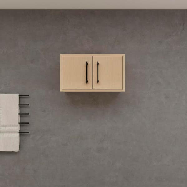 Victoria 23.8 in. W x 11.8 in. D x 13.78 in. H Brown Plywood Wall Overhead Floating Linen Cabinet in Yellow Oak