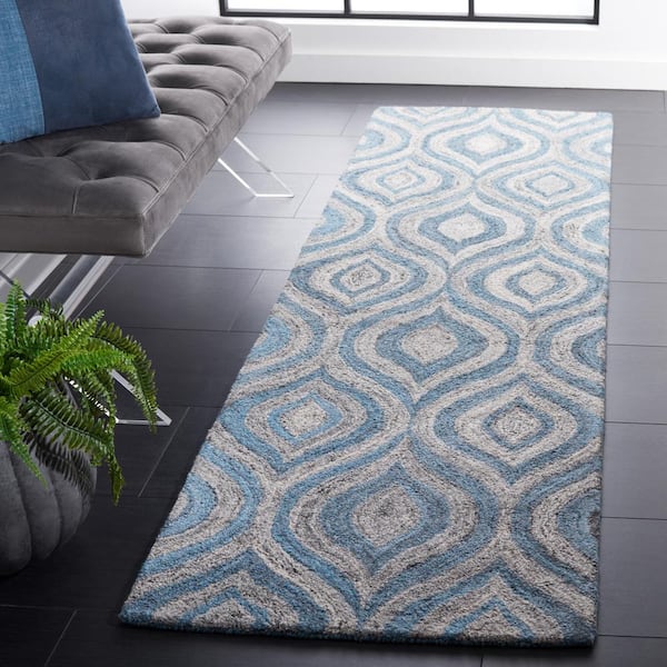 Abstract Grey/Blue 2 ft. x 8 ft. Abstract Geometric Runner Rug