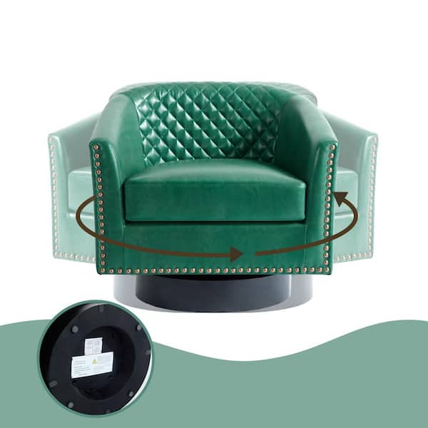 Uixe Mid-Century Green PU Leather 360° Swivel Accent Arm Chair