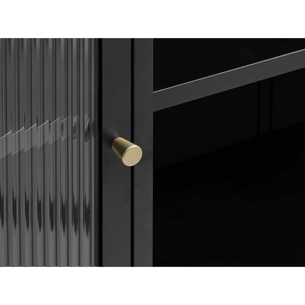 Refined Modern Black and Gold Metal Sideboard with Glass Panel Doors