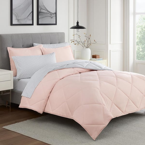 Eclipse Sleep Solutions Keren 5-Piece Pink/Grey Solid Polyester Twin/Twin XL Bed in a Bag