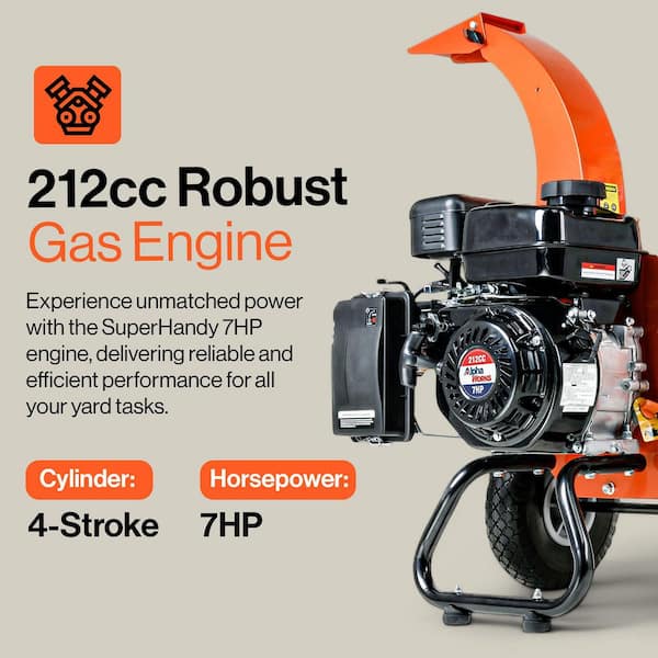 Mini Wood Chipper Shredder Mulcher – 3 in. Max Capacity, 7 HP Engine, Compact Design for Small Branches & Debris