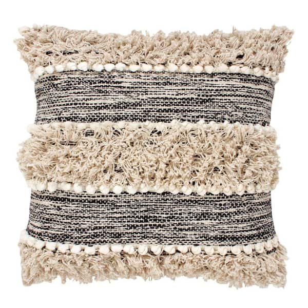 Home Decorators Collection Black and Ivory Geometric Diamond Textured Shag  18 in. x 18 in. Square Decorative Throw Pillow S00161061278 - The Home Depot