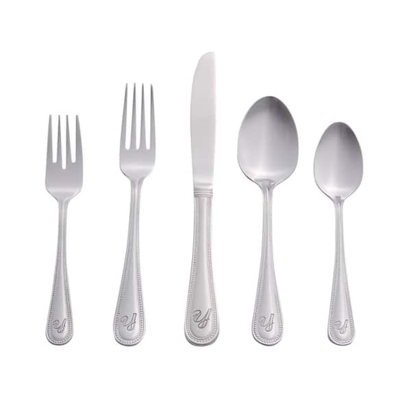 RiverRidge Home Beaded Monogrammed Letter Y 46-Piece Silver Stainless Steel Flatware Set (Service for 8)