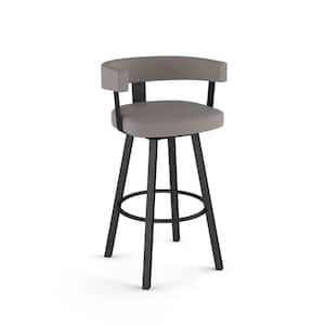 Parker 30 in. Taupe Grey Faux Leather / Black Metal Swivel Bar Stool