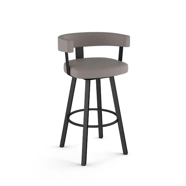 Amisco Parker 30 in. Taupe Grey Faux Leather / Black Metal Swivel Bar Stool