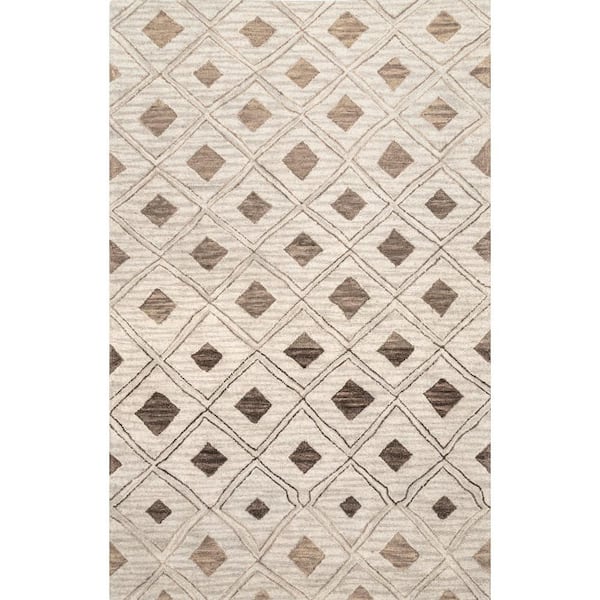 Coco Trellis Wool Beige 10 ft. x 14 ft. Indoor/Outdoor Patio Rug